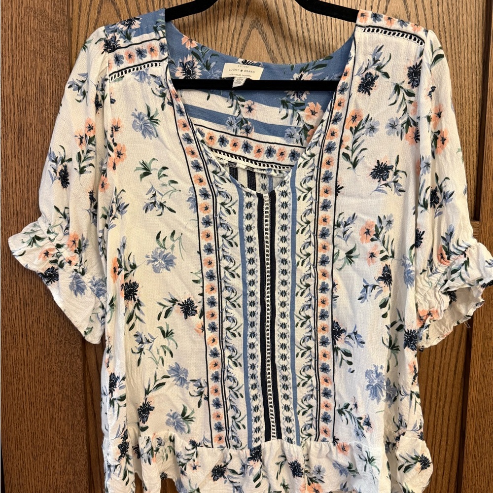 Lucky Brand Blue and Pink Floral Blouse